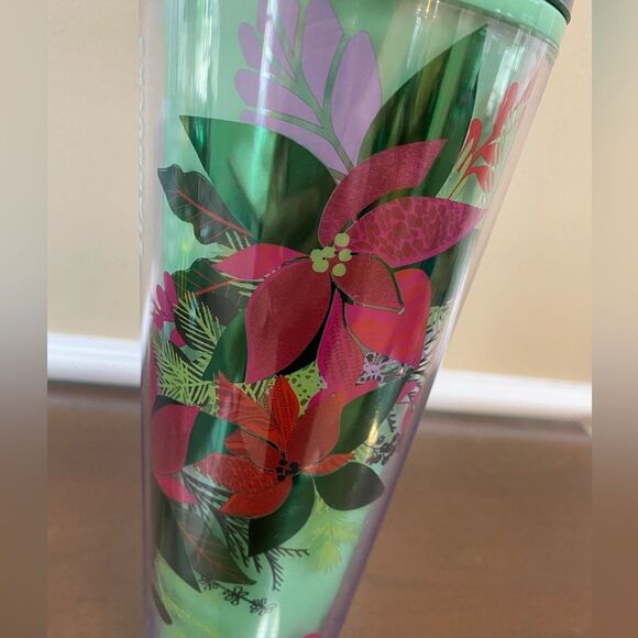 Starbucks Green Poinsettia Tumbler Holiday 2021 - Picture 2 of 6